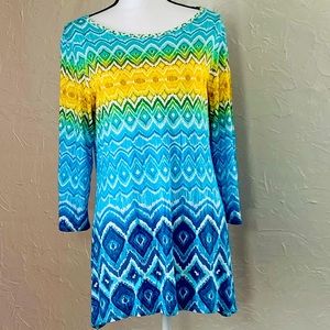 Ruby Rd. Medium 3/4 sleeve ombre Ikat blouse